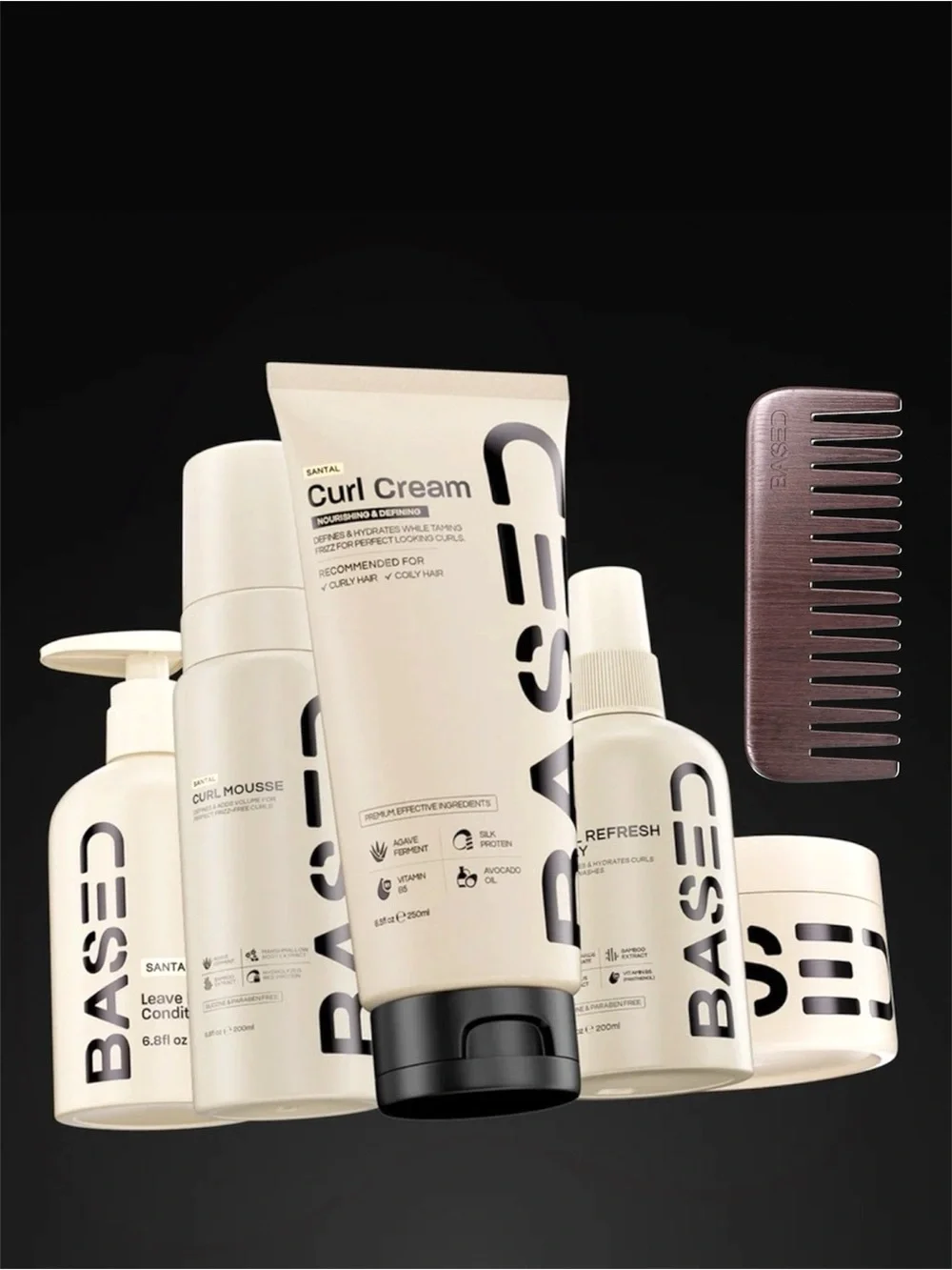 BASED BODYWORKS Complete Curly Kit + BONUS Wood Comb Brand New Factory Sealed